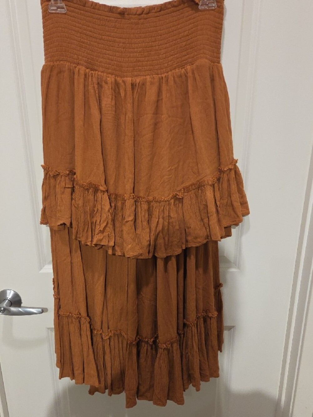 Free People Rust-Brown High-Low Tiered Boho Skirt - Picture 5 of 5